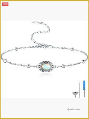 Sterling Silver Cremation Bracelet for Ashes: Oval Urn Ash Memorial Jewelry